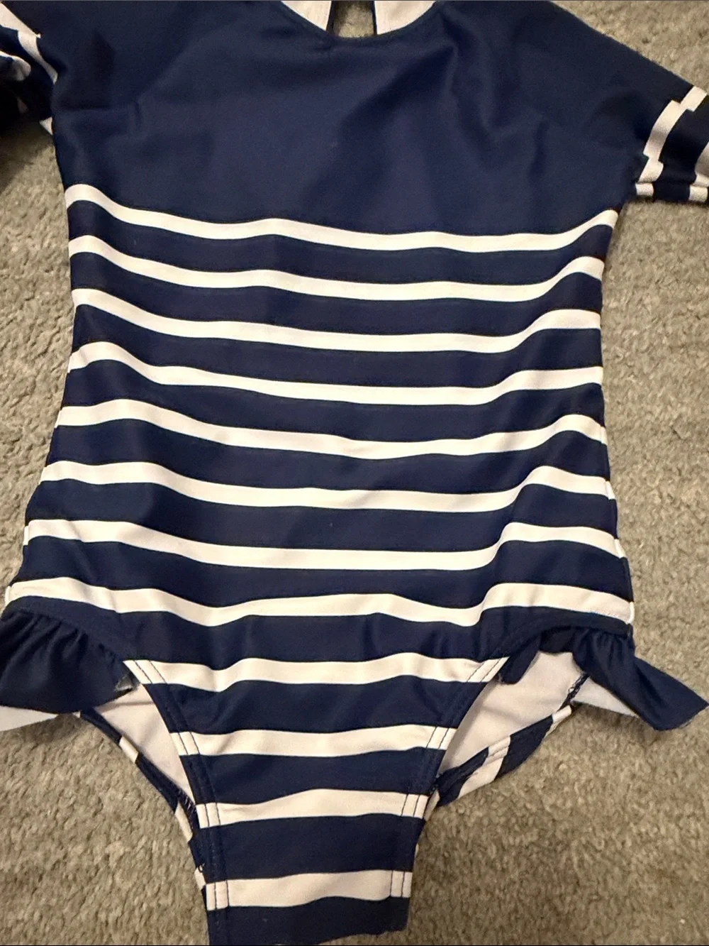 Minnow Navy and White Striped Kids One-Piece Swimwear